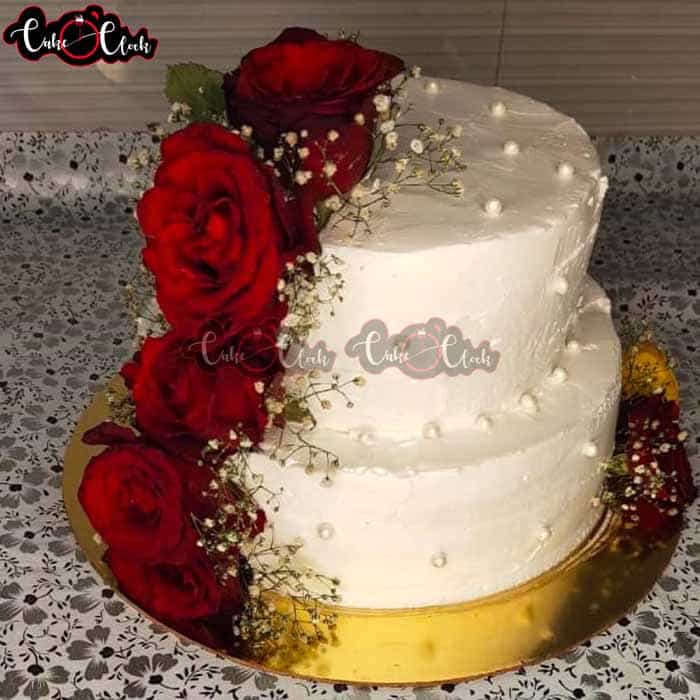 2 Tier Anniversary Cake With Red Roses