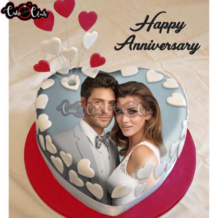 Heart Shape Anniversary Cake With Photo