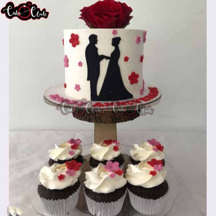Red Rose Anniversary With Cupcakes Cake