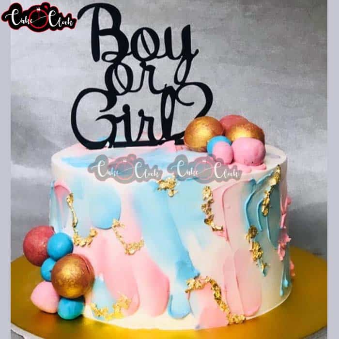 Boy Or Girl Cake With Black Topper