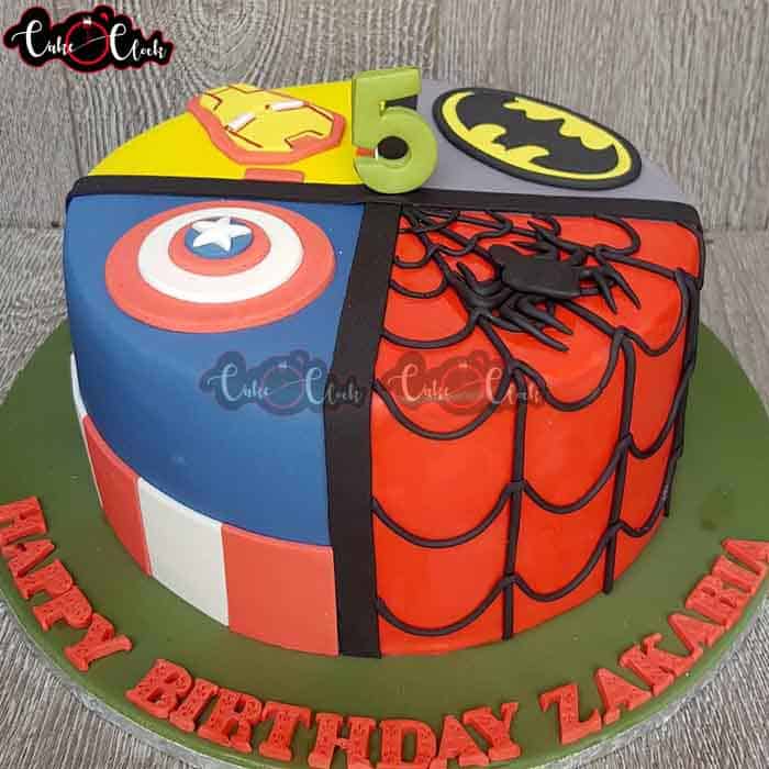 4 in 1 Supper Heroes Theme Cake