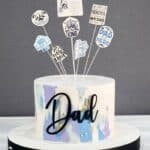 dad cake with tags
