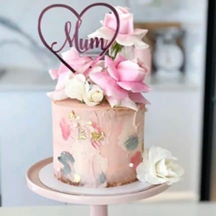 Mothers Day Cake With Heart Shape Topper