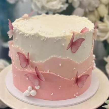 pink theme butterfly cake