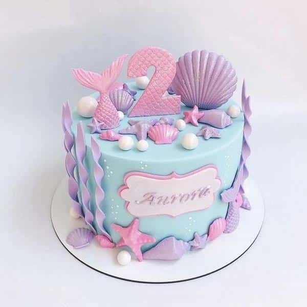 purple theme mermaid cake