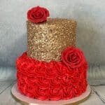 red and gold theme cake