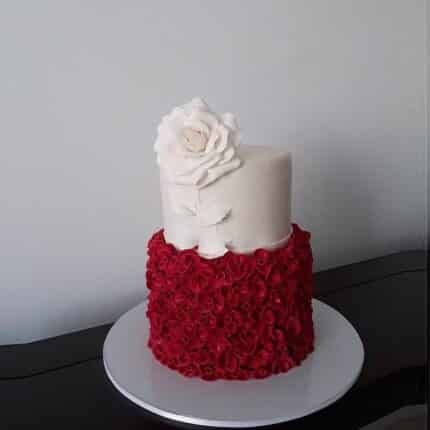 red and white wedding cake