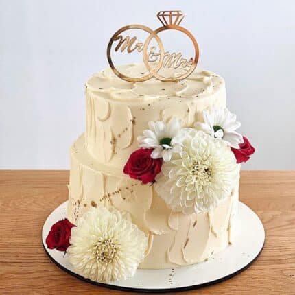 white and gold theme cake