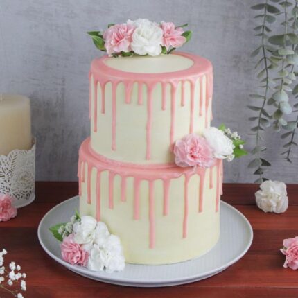 white and pink cake