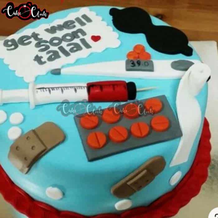 get well soon medicine theme cake