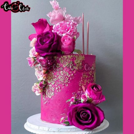 pink and gold anniversary cake