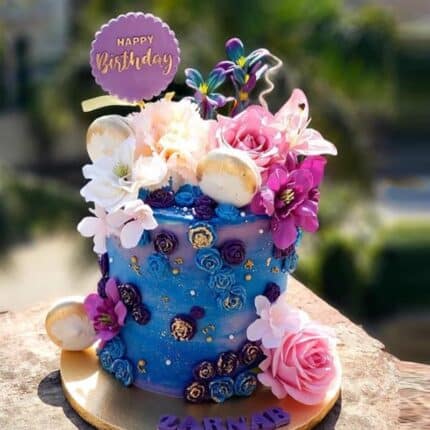 purple theme birthday cake