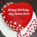 red and white heart theme cake