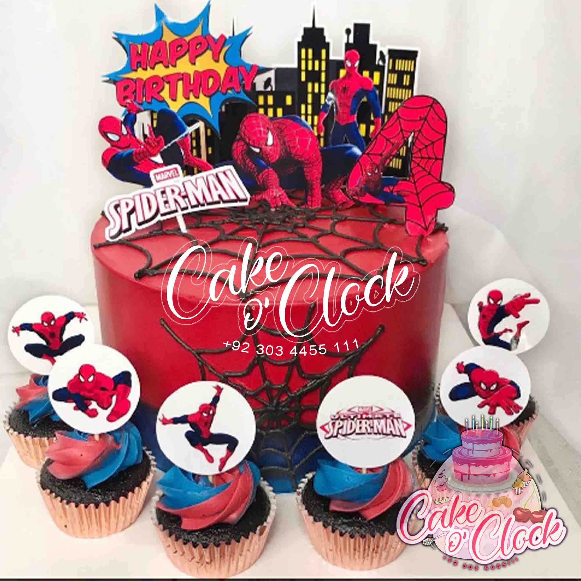 Spiderman Cake With Mini Cupcakes - Cake O Clock - Best Customize Designer  Cakes Lahore