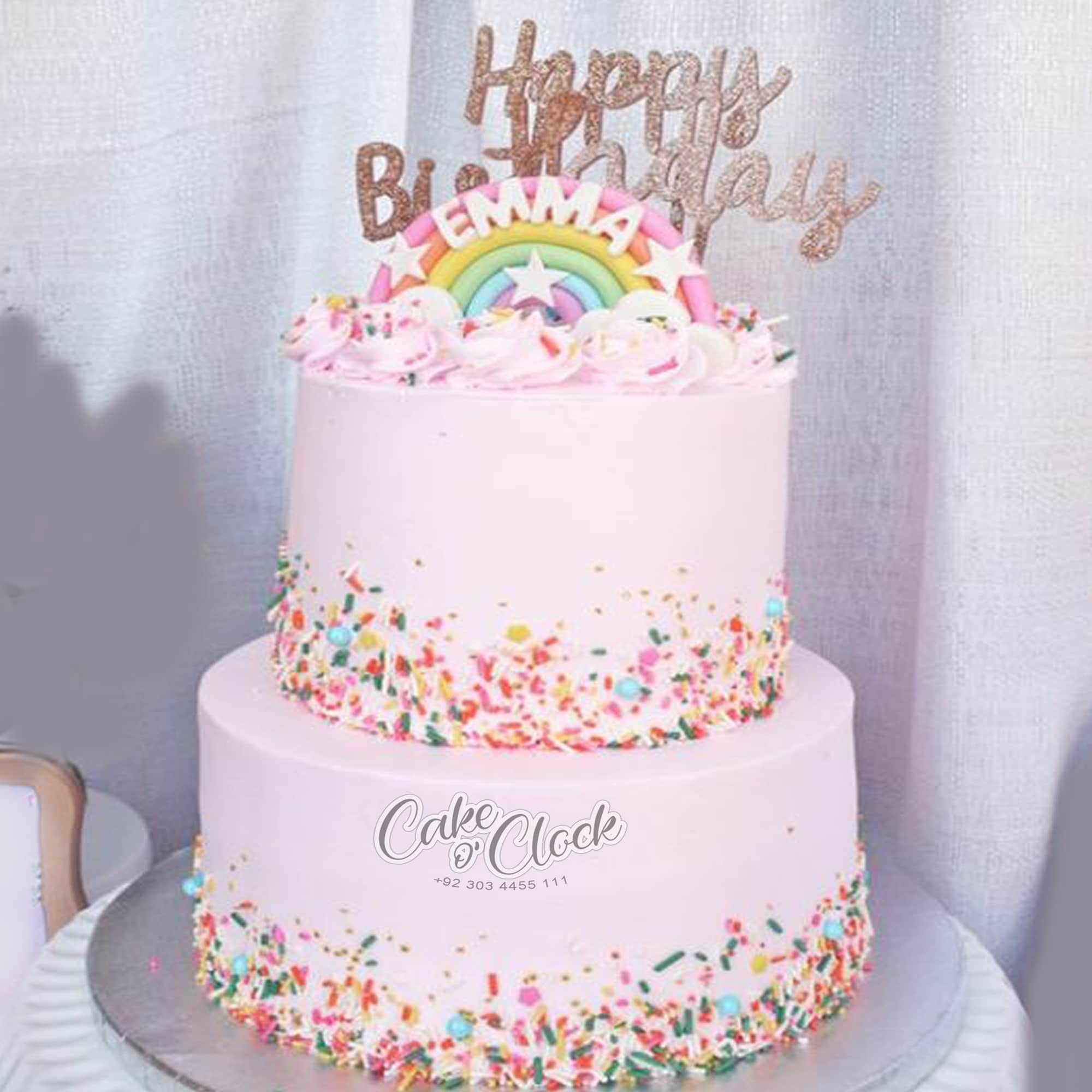 2 tier rainbow cake - Cake O Clock - Best Customize Designer Cakes Lahore