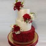 red and white theme cake