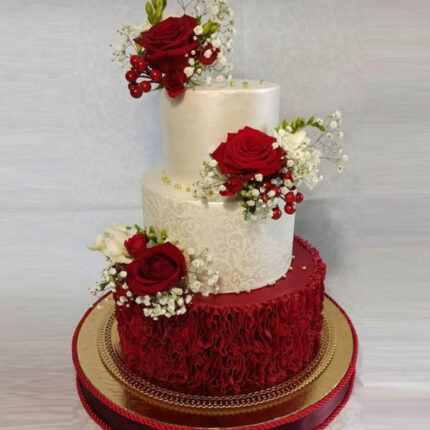 red and white theme cake