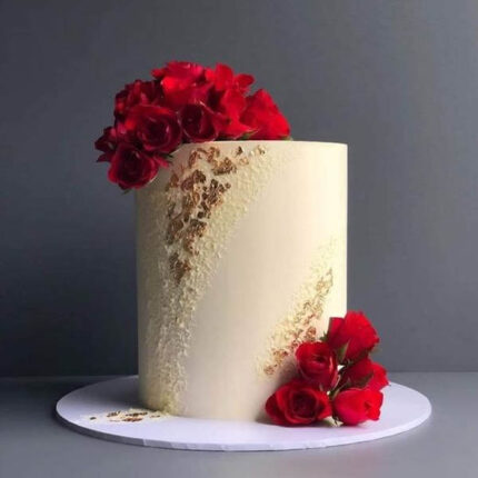 red and white wedding cake