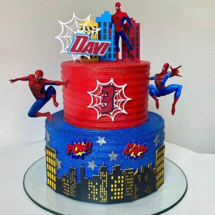 2 tier spider men cake